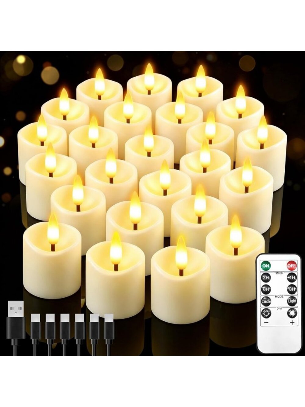 24 Pack Small Rechargeable Flameless Candles with Remote Timer